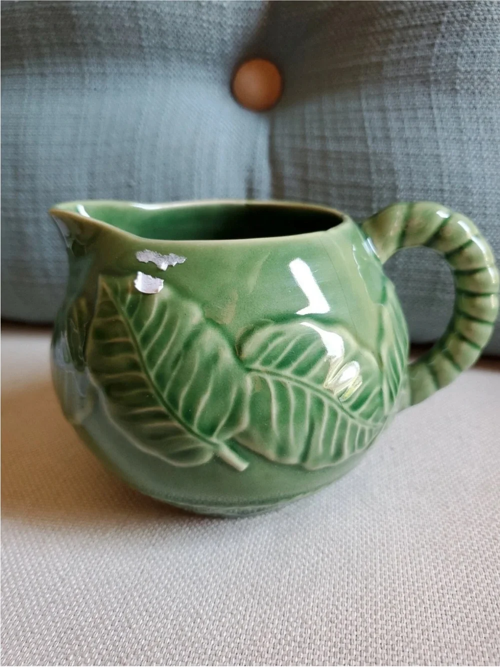 NWT Bordallo Pinheiro Leaf Service Green Creamer Leaves Basketweave Discontinued